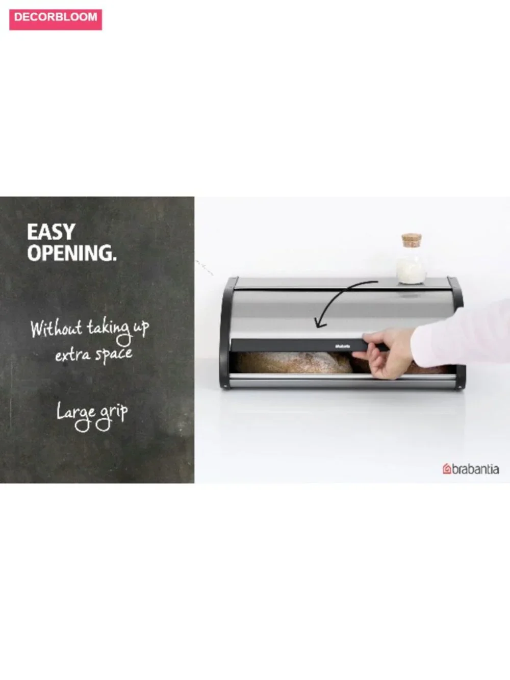 Large Roll Top Bread Box, Metal Alloy Steel, Magnetic Closure, Storage for 2
